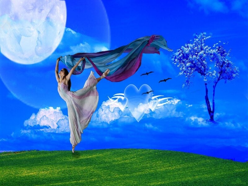 Ballerina dancing under moonlight