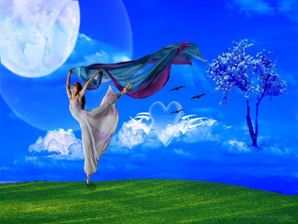 Ballerina dancing under moonlight