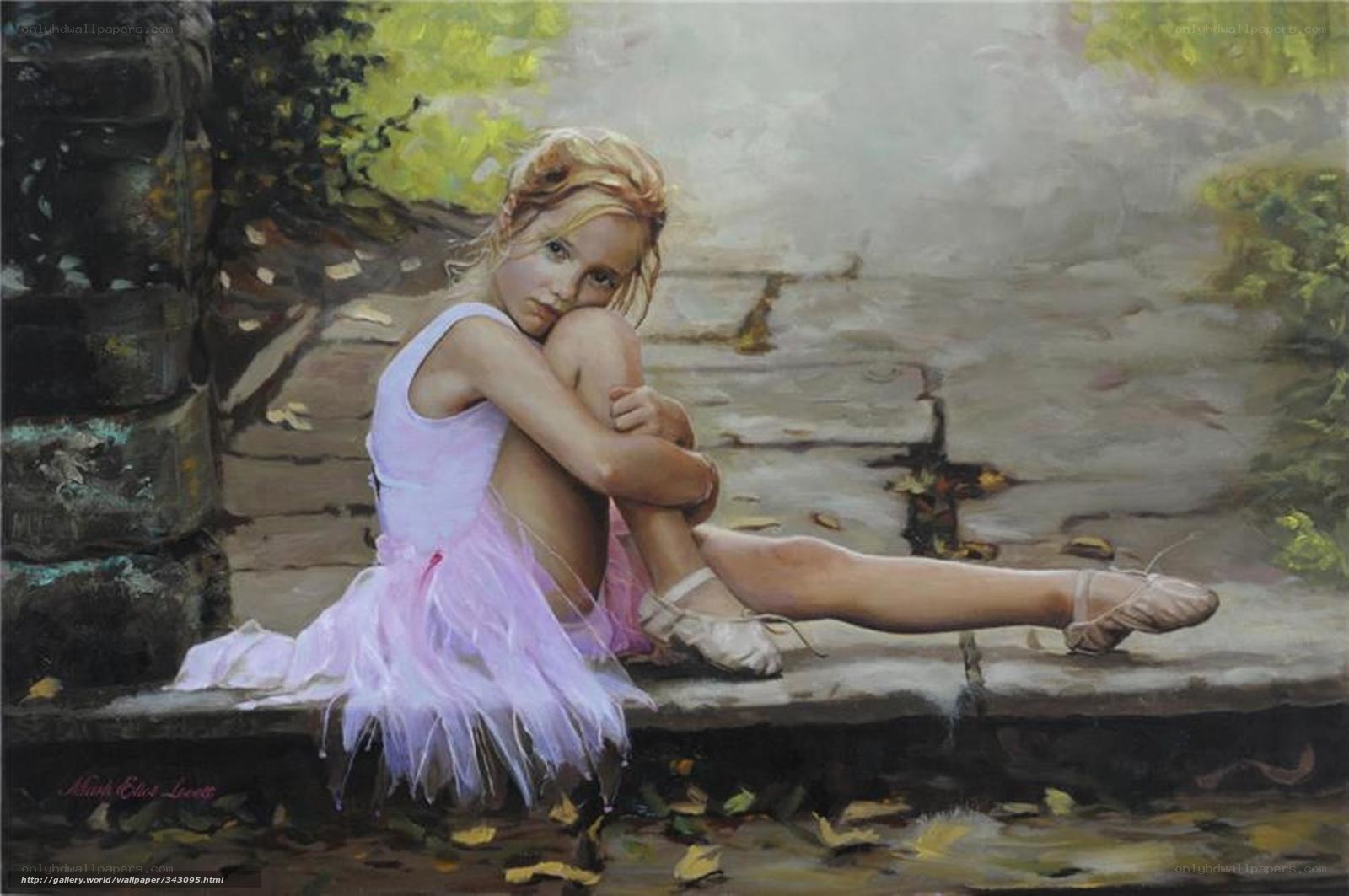 Ballerina girl sitting on steps