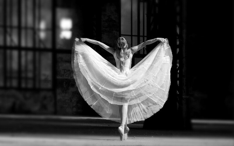 Ballerina in White Dress — Black, Dramatic