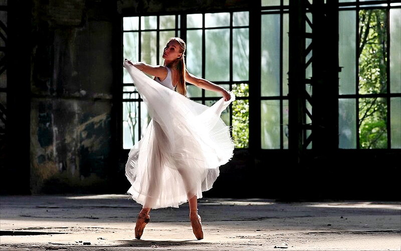 Ballerina in White Dress — Dramatic, Afternoon