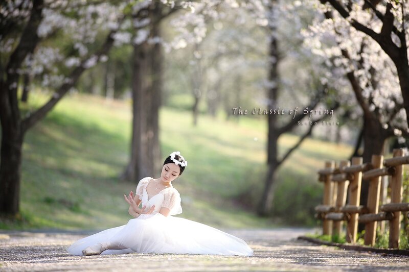 Ballerina in White Dress — Serene, Spring, Photograph