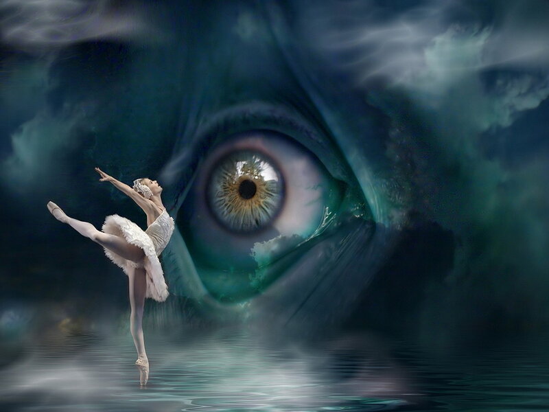 Ballerina in White Tutu — Blue, Dramatic