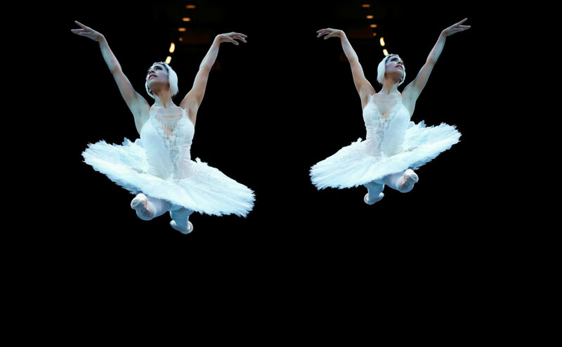 Ballerina in White Tutu — Dramatic, Night, Photograph