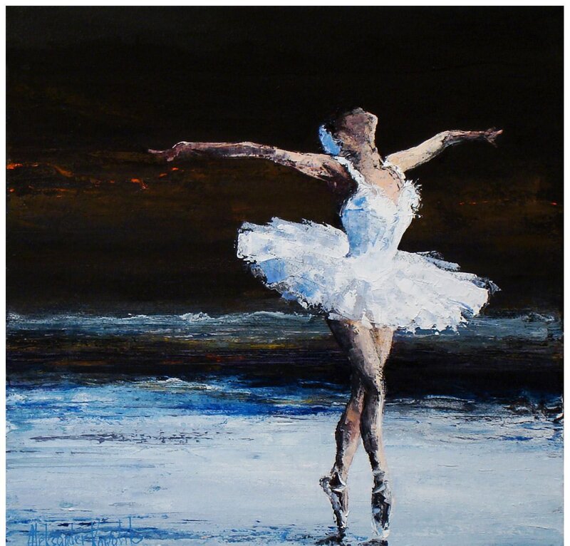 Ballerina in White Tutu — Dramatic, Night