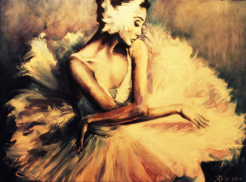 Ballerina in White Tutu — Dramatic, Painting, Feathered Headpiece