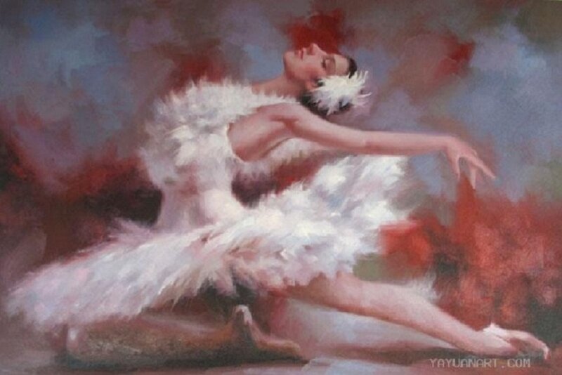 Ballerina in White Tutu — Dramatic, Painting