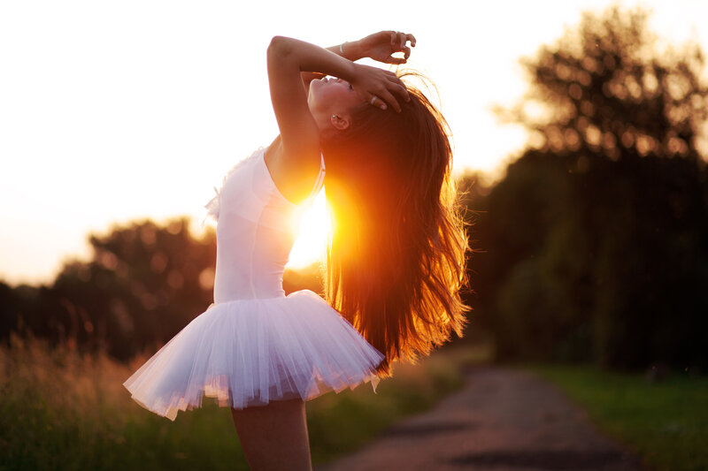 Ballerina in White Tutu — Dramatic, Sunset