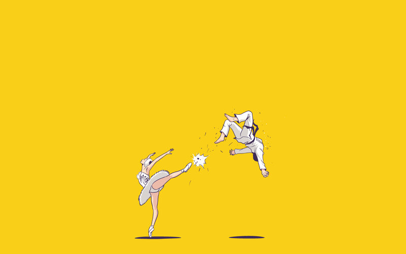 Ballerina kicks martial artist
