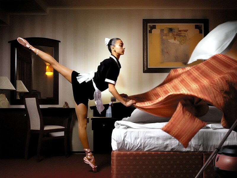 Ballerina maid in hotel room