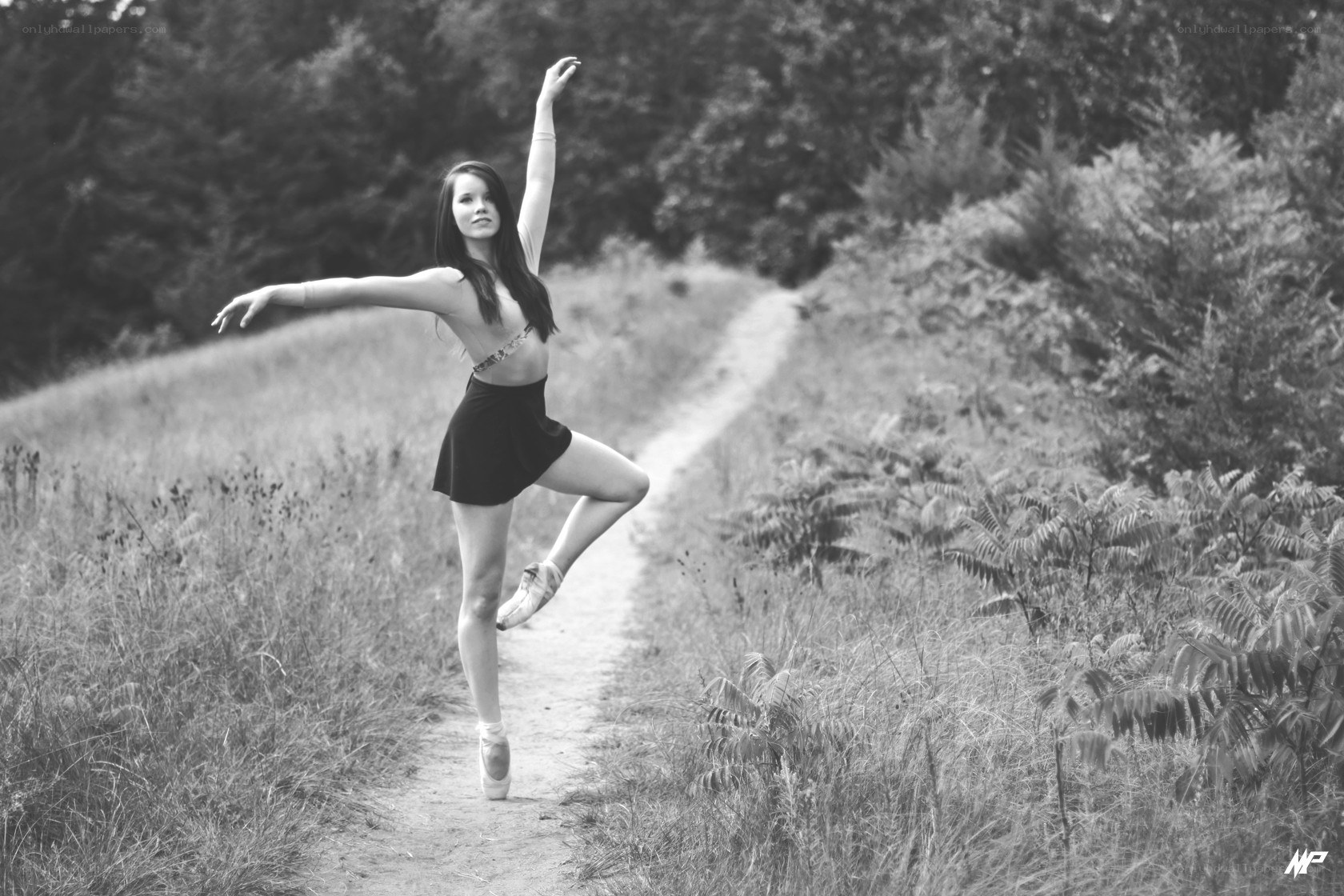 Ballerina on a country path