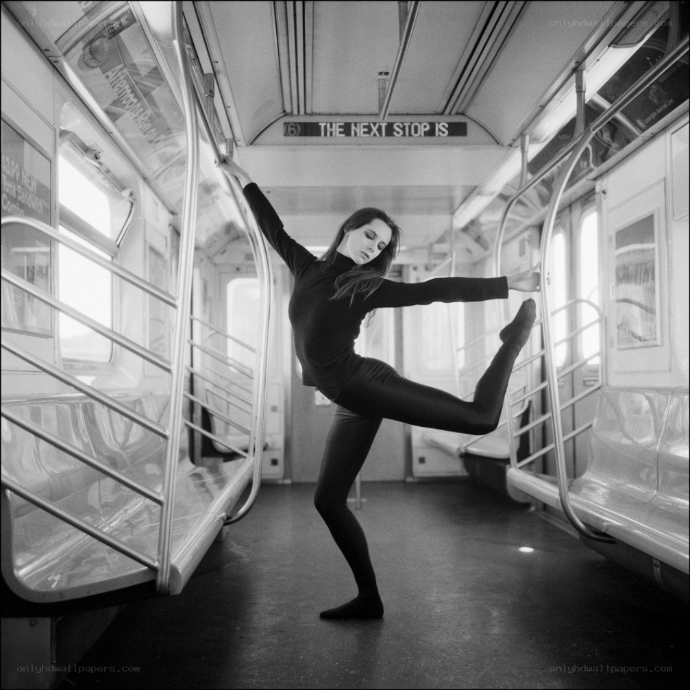 Ballerina on a subway train