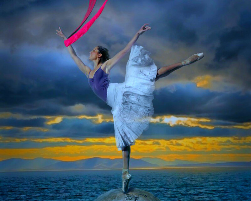 Ballerina on Rock — Blue, Dramatic