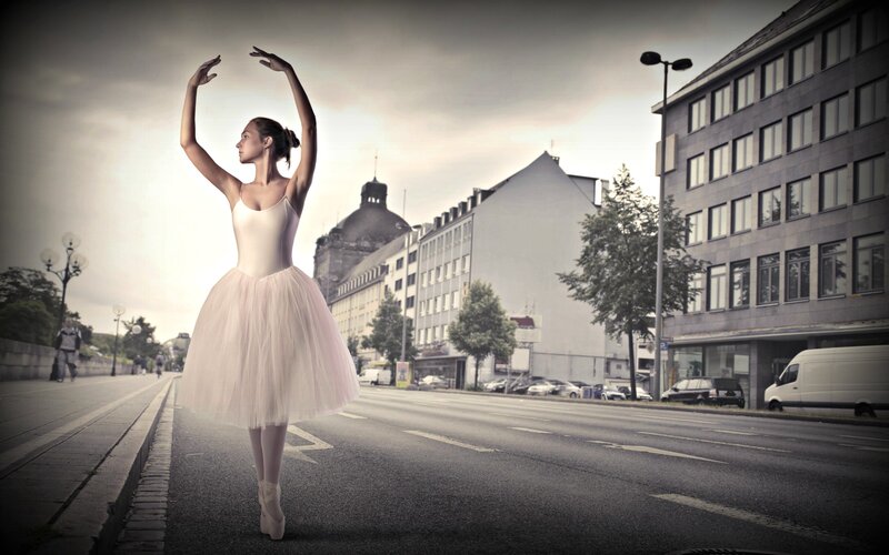 Ballerina on Street — White