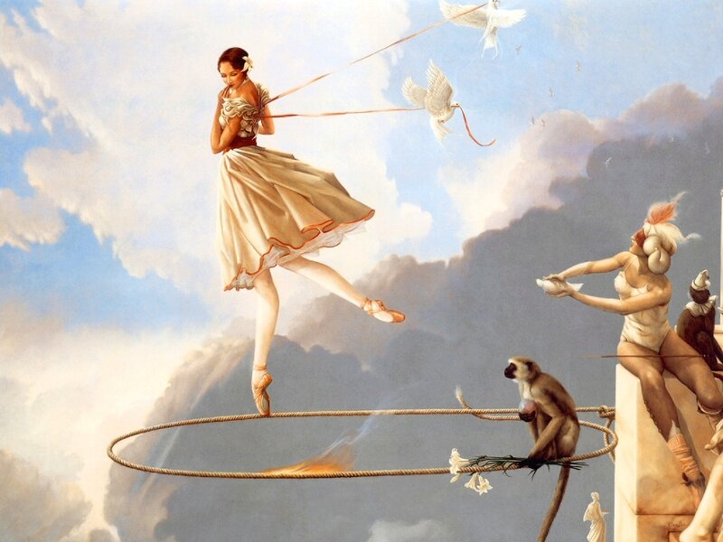Ballerina on Tightrope — Blue, Dreamlike