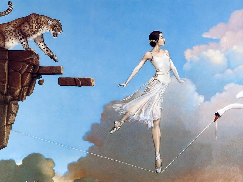 Ballerina on Tightrope — Blue