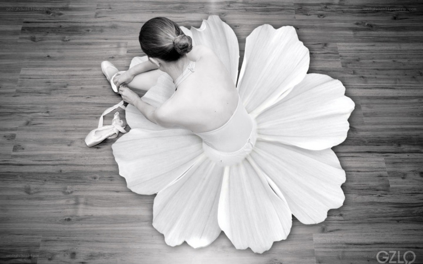 Ballerina tying her shoes