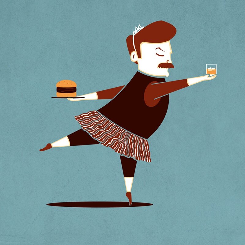 Ballerina with burger and drink