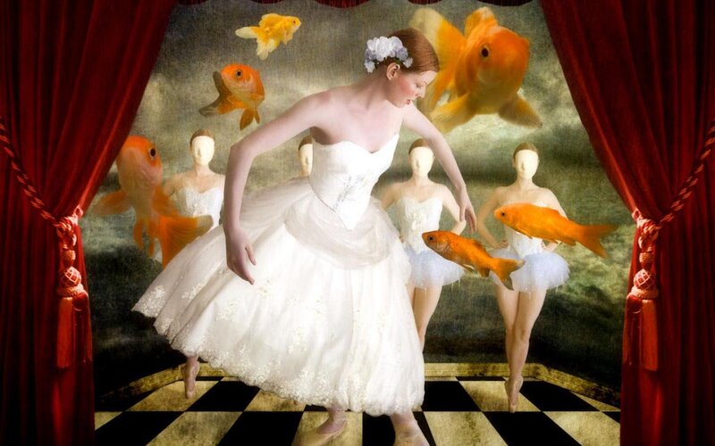 Ballerina with Goldfish — White