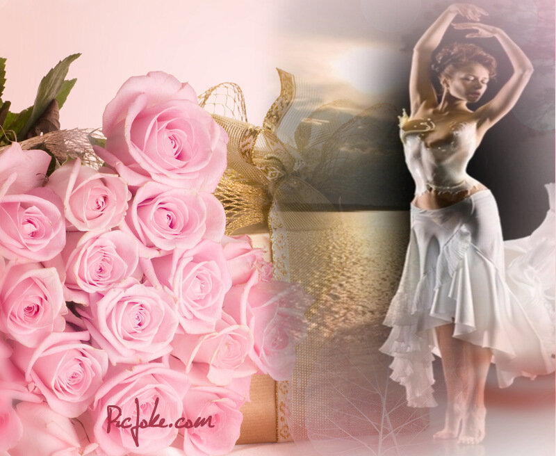 Ballerina with pink roses