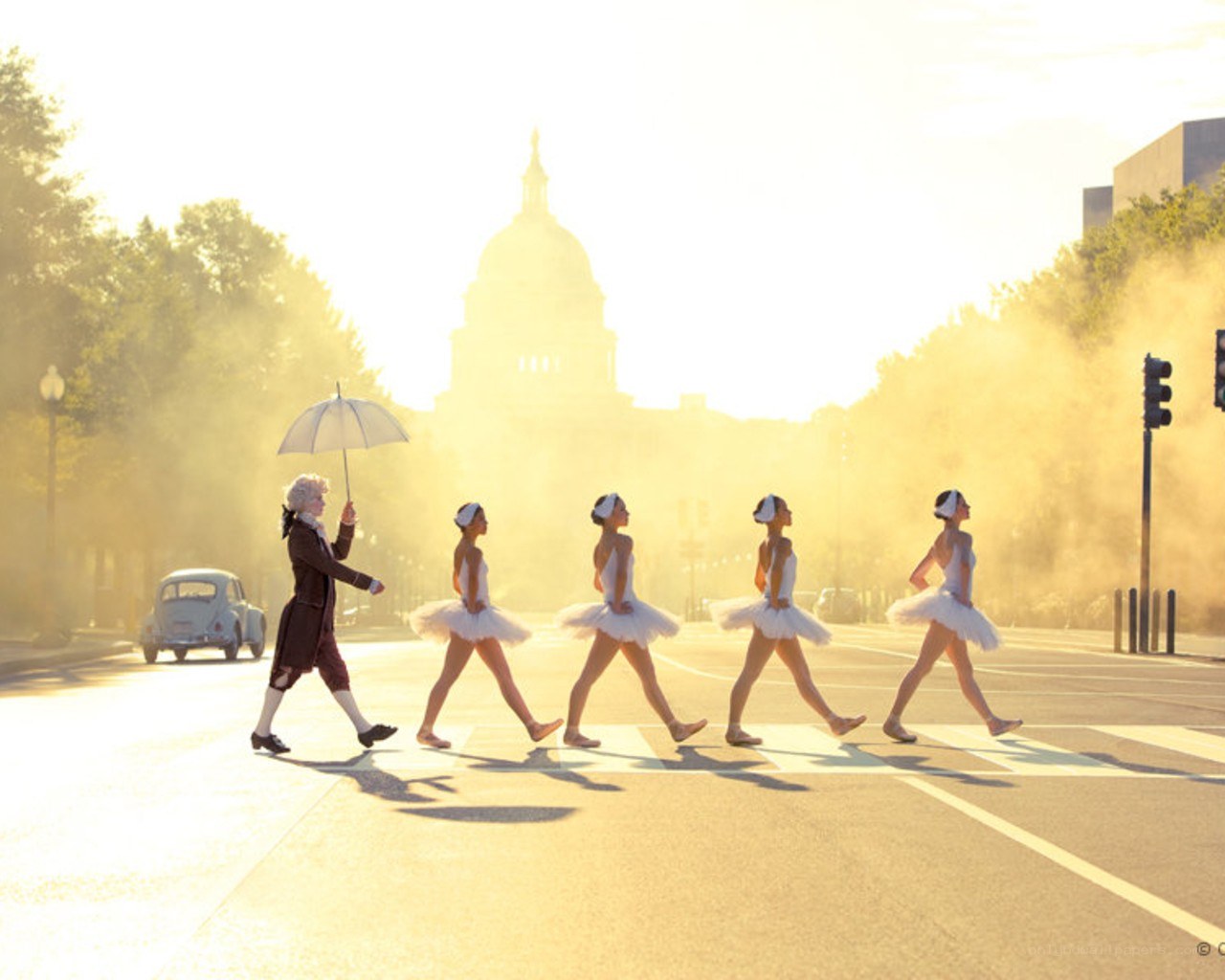 Ballerinas crossing street