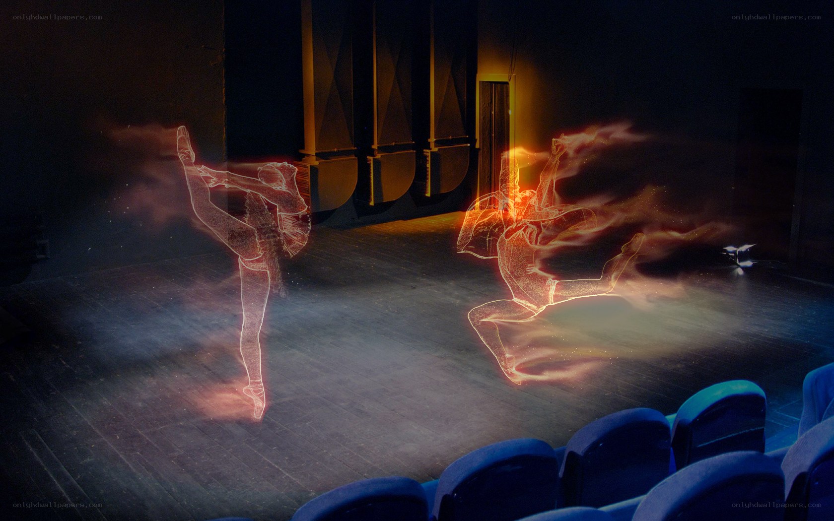 Ballerinas in motion on stage