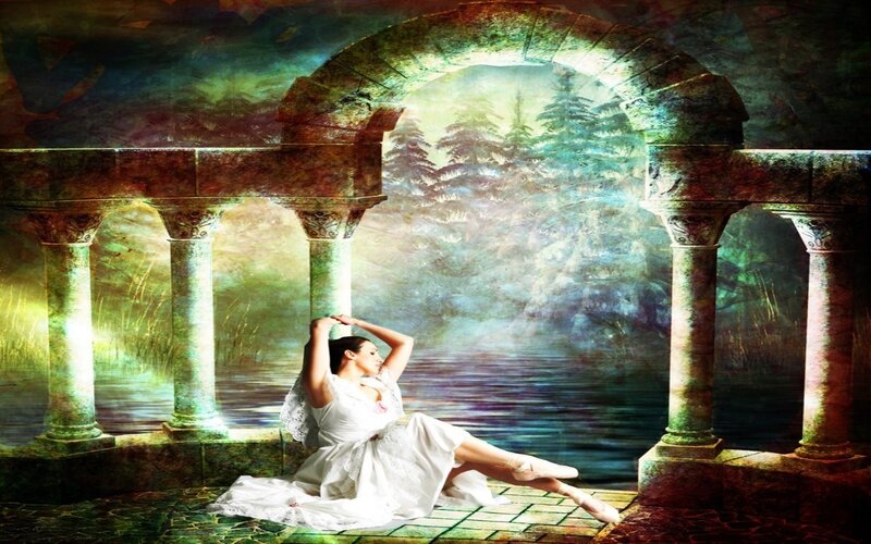 ballet dancer in ancient ruins