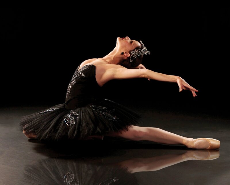 Ballet Dancer in Black Costume — Dramatic, Photograph, Tutu