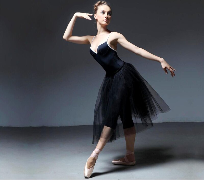 Ballet Dancer in Black Dress — Dramatic, Photograph