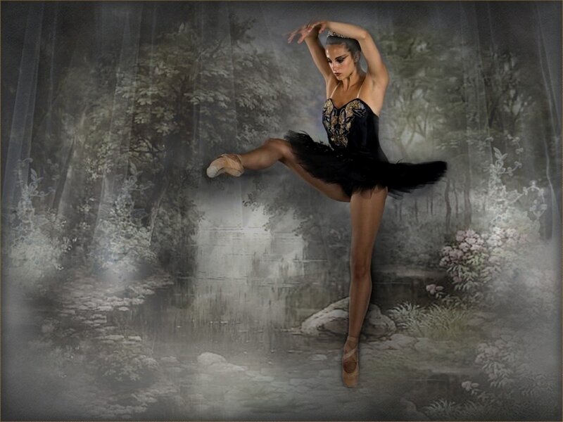 Ballet Dancer in Forest — Black, Dramatic, Photograph