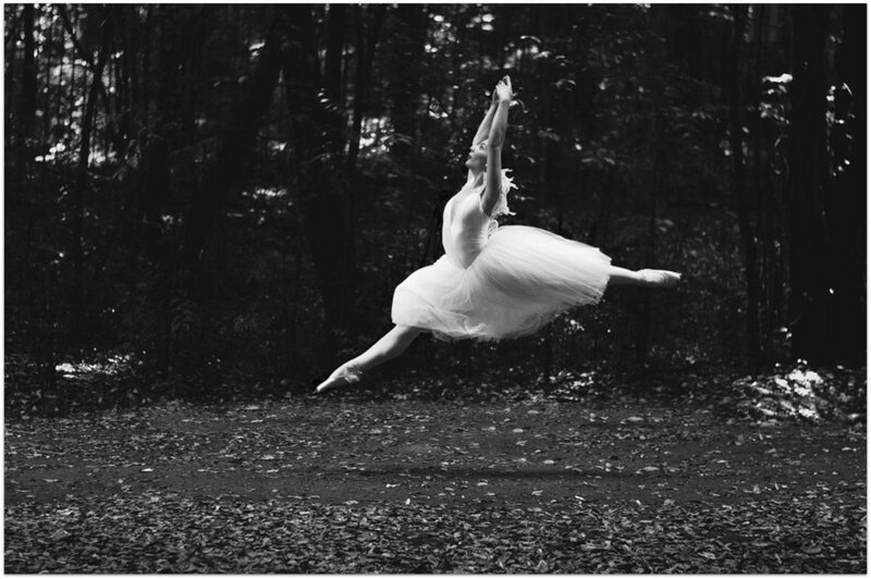 Ballet Dancer in Forest — Black, Dramatic, Photograph, Tutu