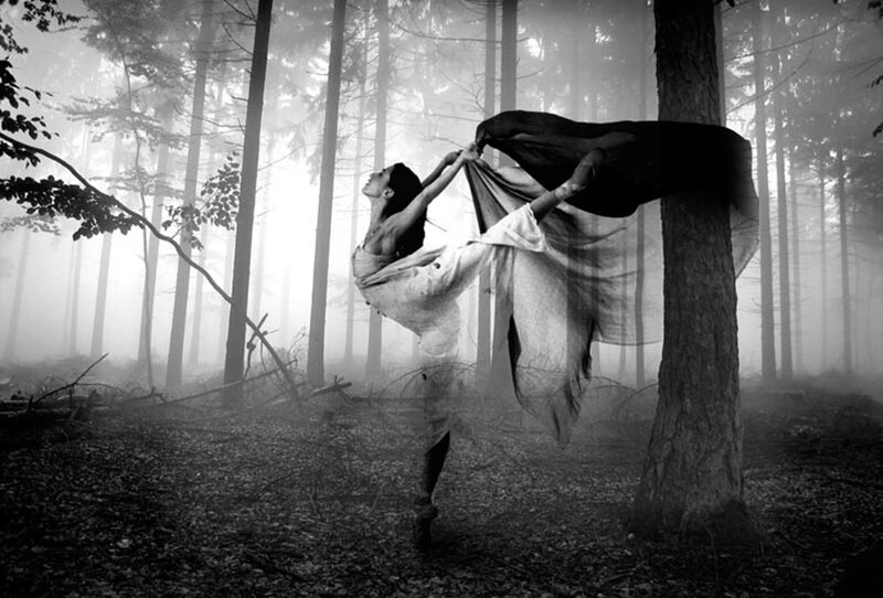 Ballet Dancer in Forest — Black, Dramatic