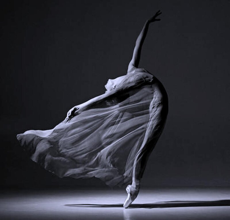 Ballet Dancer in Motion — Black, Dramatic, Photograph, Dress