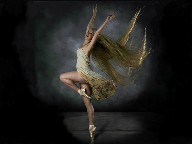 Ballet Dancer in Motion — Black, Dramatic, Photograph, Long Hair