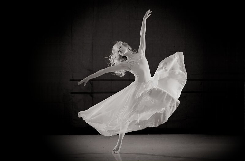 Ballet Dancer in Motion — Black, Dramatic, Photograph