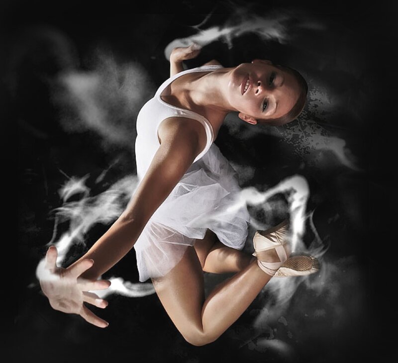 Ballet Dancer in Motion — Black, Dramatic, Photograph, Tutu, Pointe Shoes