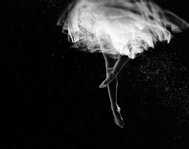 Ballet Dancer in Motion — Black, Dramatic, Photograph, Tutu