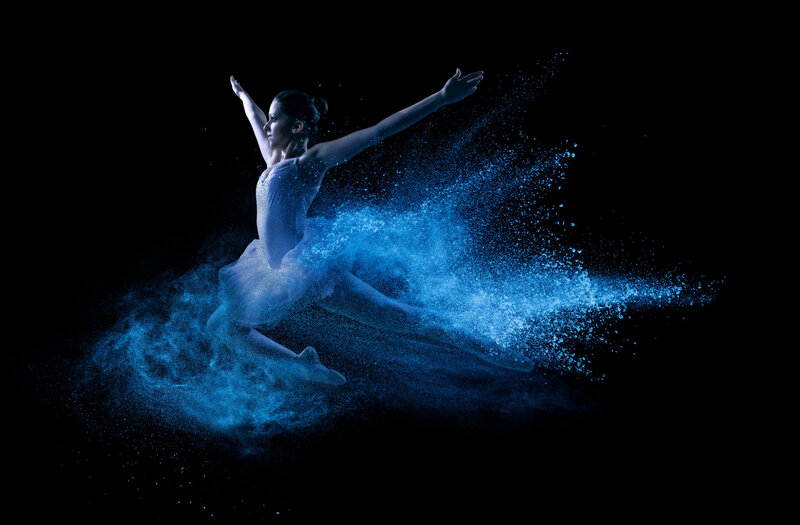 Ballet Dancer in Motion — Blue, Dramatic, Night, Photograph