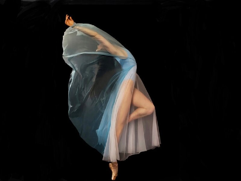 Ballet Dancer in Motion — Blue, Dramatic, Photograph, Tulle Dress