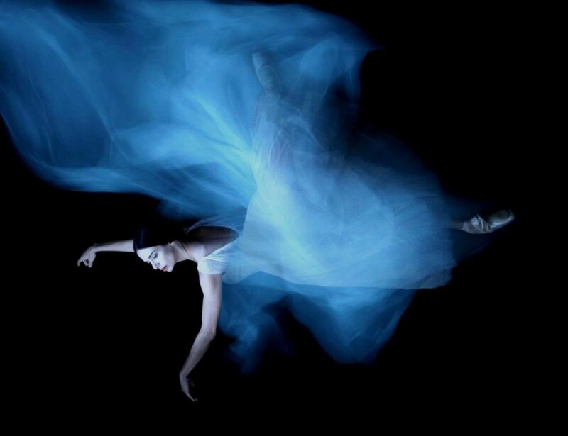 Ballet Dancer in Motion — Blue, Dramatic, Photograph, Tutu