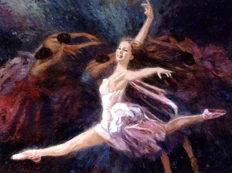 Ballet Dancer in Motion — White, Dramatic, Painting