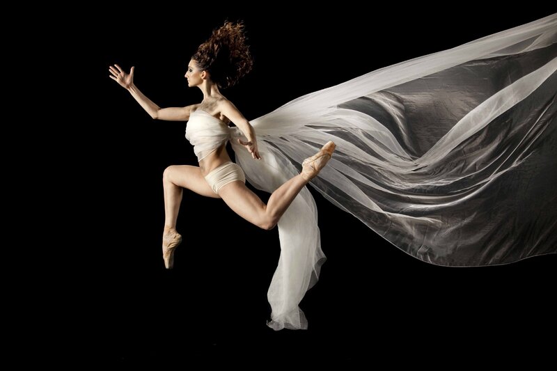 Ballet Dancer in Motion — White, Dramatic, Photograph, Veil