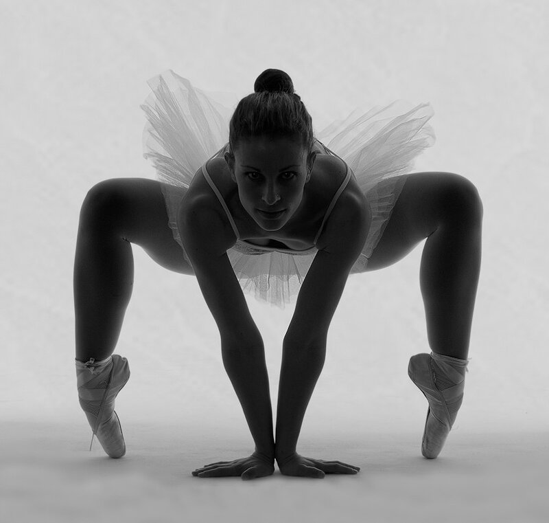 Ballet Dancer in Pose — Black, Dramatic, Photograph, Tutu, Pointe Shoes