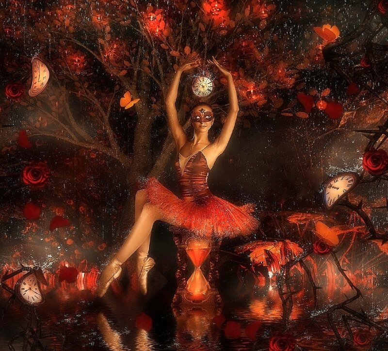 Ballet Dancer in Red — Dramatic, Night, Digital Art