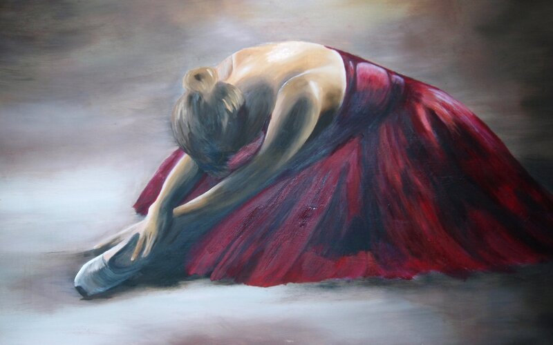 Ballet Dancer in Red Dress — Dramatic, Painting