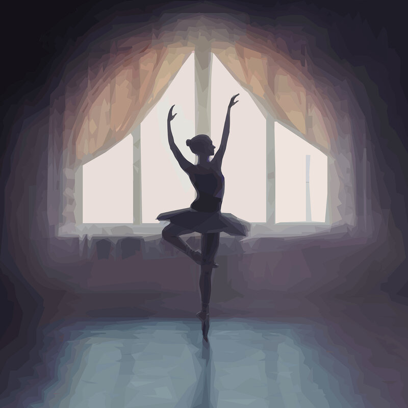 Ballet Dancer in Silhouette — Black, Serene