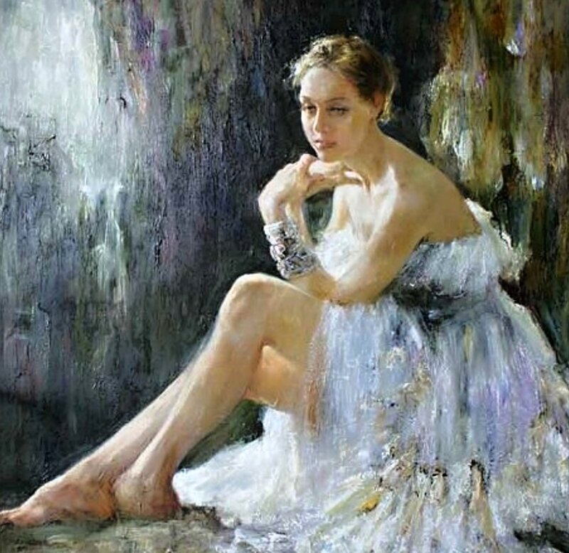 Ballet Dancer in White Dress — Contemplative