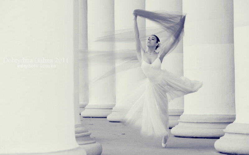 Ballet Dancer in White Dress — Dramatic, Photograph, Columns