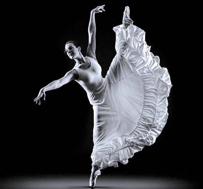 Ballet Dancer in White Dress — Dramatic, Photograph, Pointe Shoes