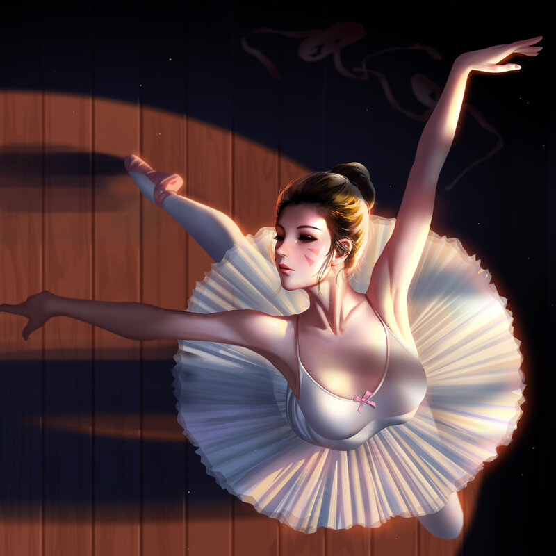 Ballet Dancer in White Tutu — Dramatic, Night, Digital Art